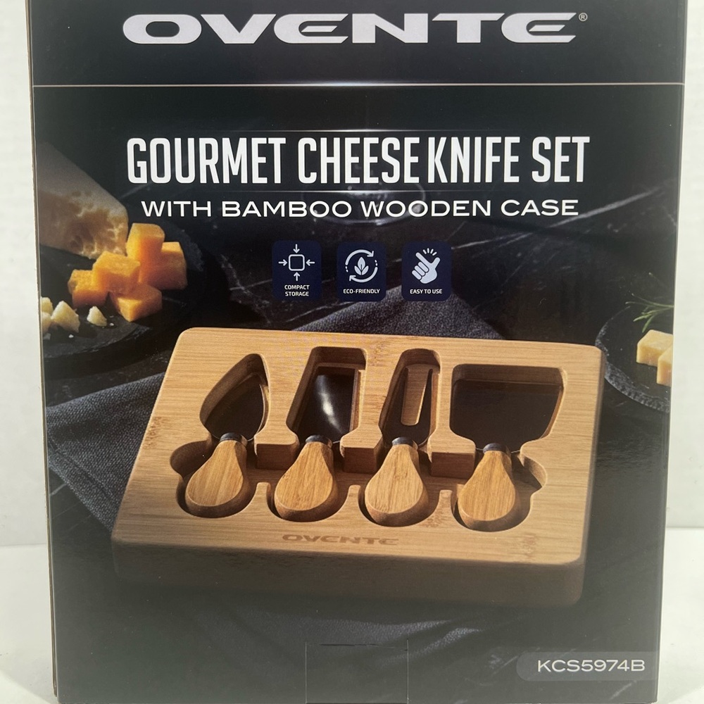 Ovente Gourmet Cheese Knife Set w/bamboo Wooden Case!